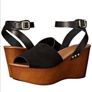 Seychelles brown platform with black leather 6.5